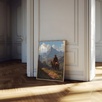 Lone Cowboy Mountain Landscape Poster