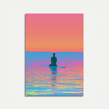 Nástěnka pro surfaře sledujícího západ slunce nad oceánem