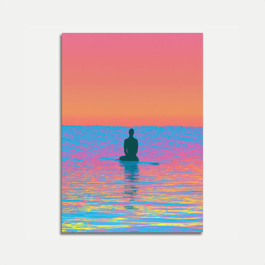 Surfer Watching Sunset Ocean Poster