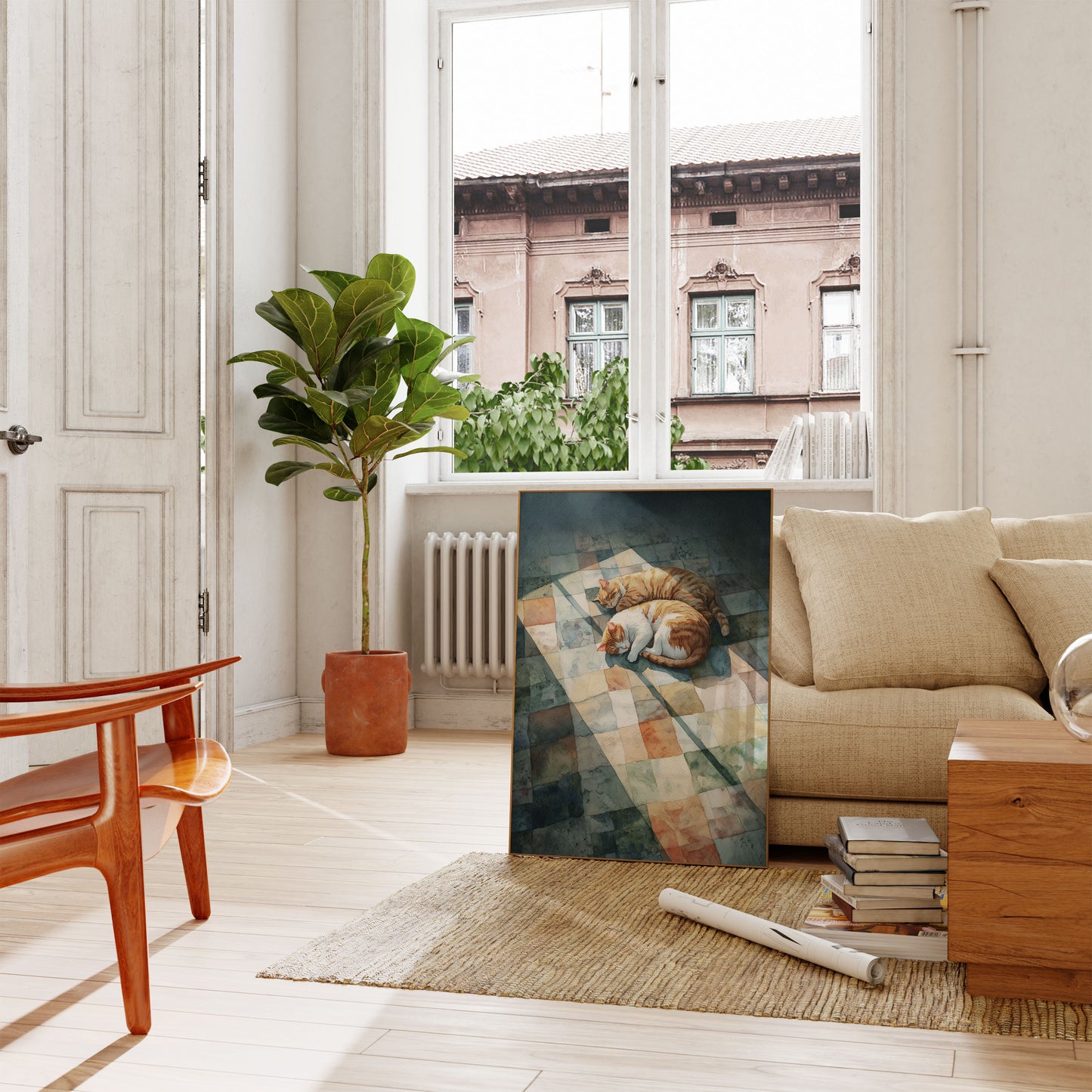 Sovende Katte på Ternet Gulv Plakat