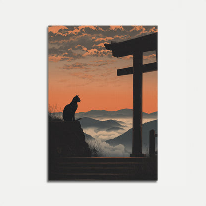 Katze beobachtet Bergsonnenaufgang Poster