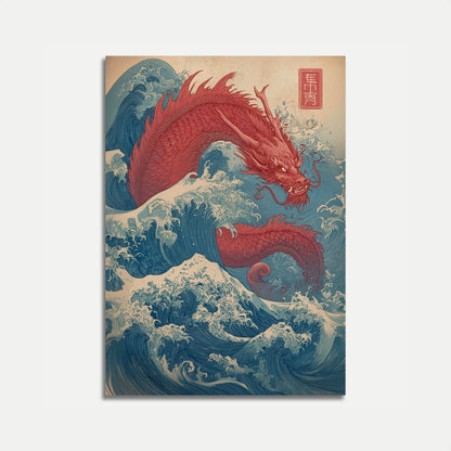 Dragon Ocean Waves Poster