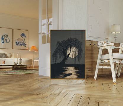 Moonlit Willow Night Poster