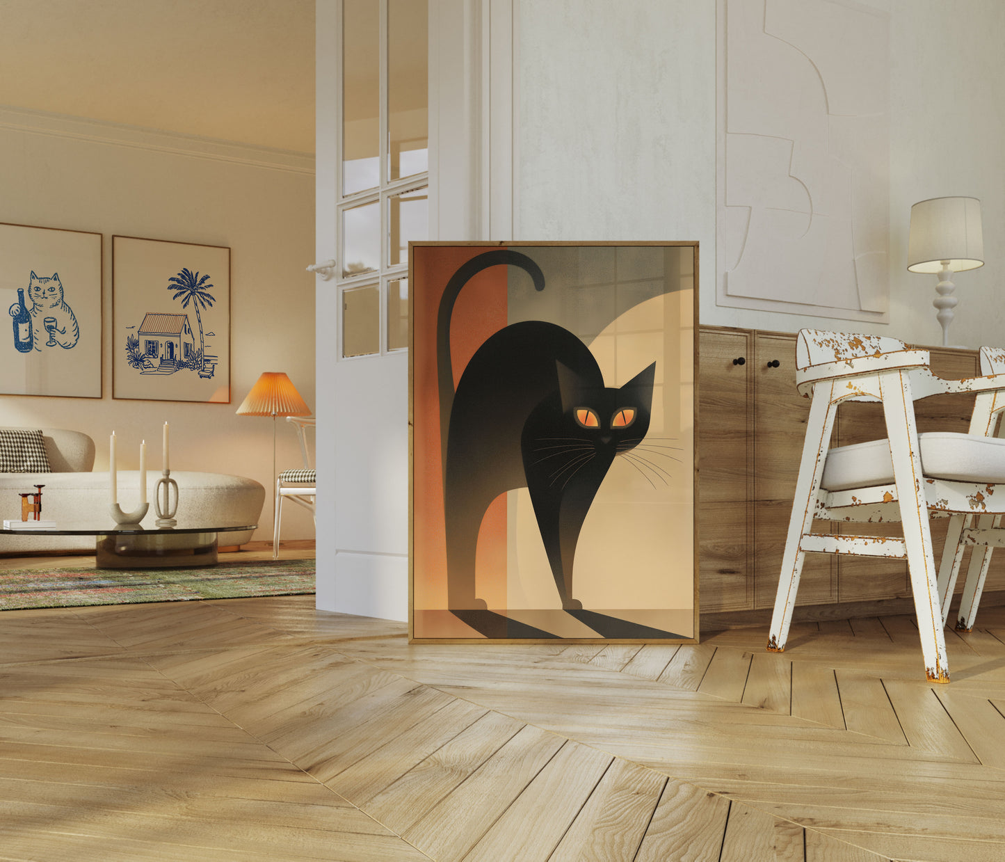 Geometric Black Cat Poster