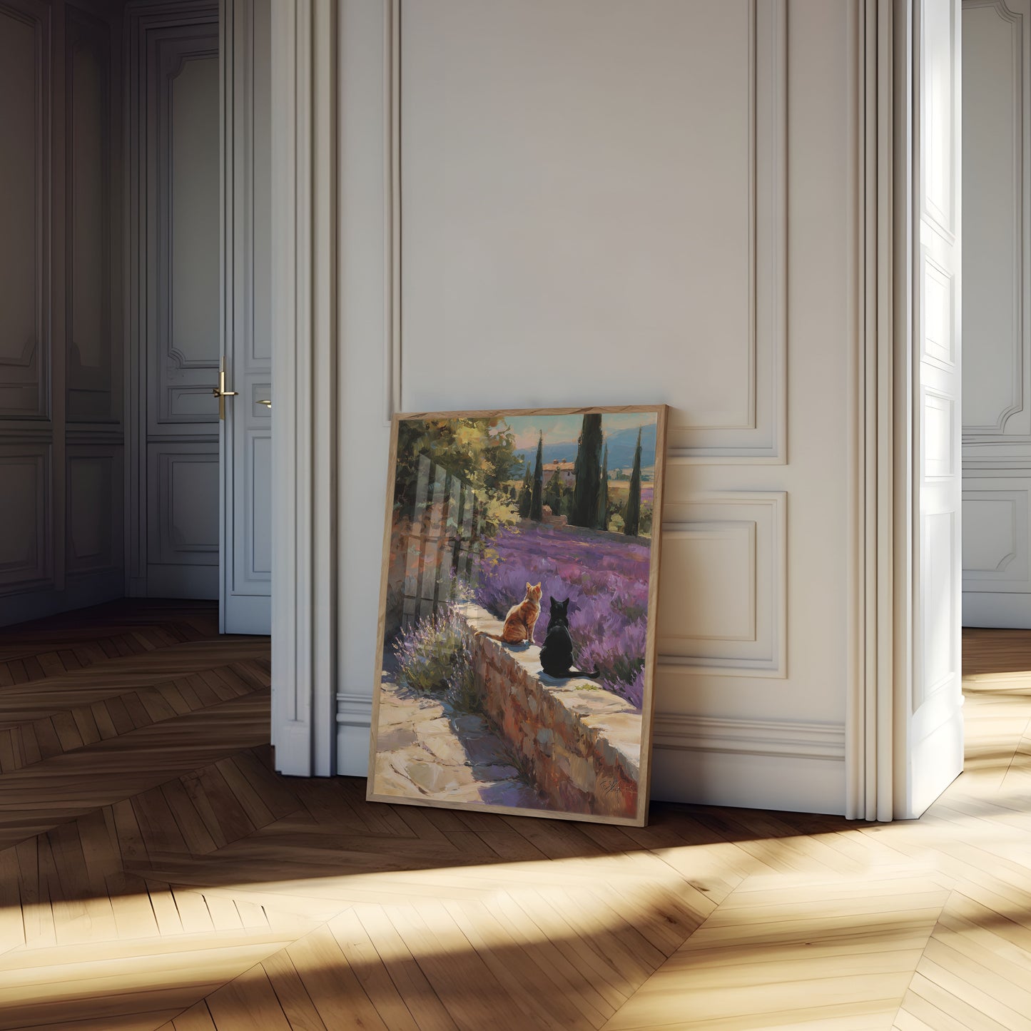 Cats in Lavender Fields Poster