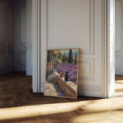 Cats in Lavender Fields Poster
