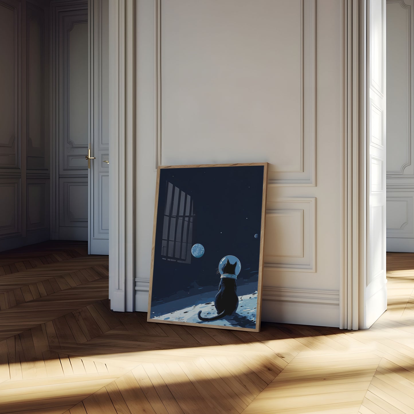 Póster del Astronauta Gato Mirando la Tierra