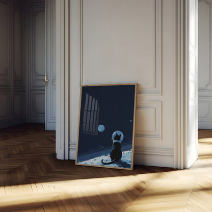 Póster del Astronauta Gato Mirando la Tierra