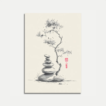 Póster de boceto de naturaleza de equilibrio zen