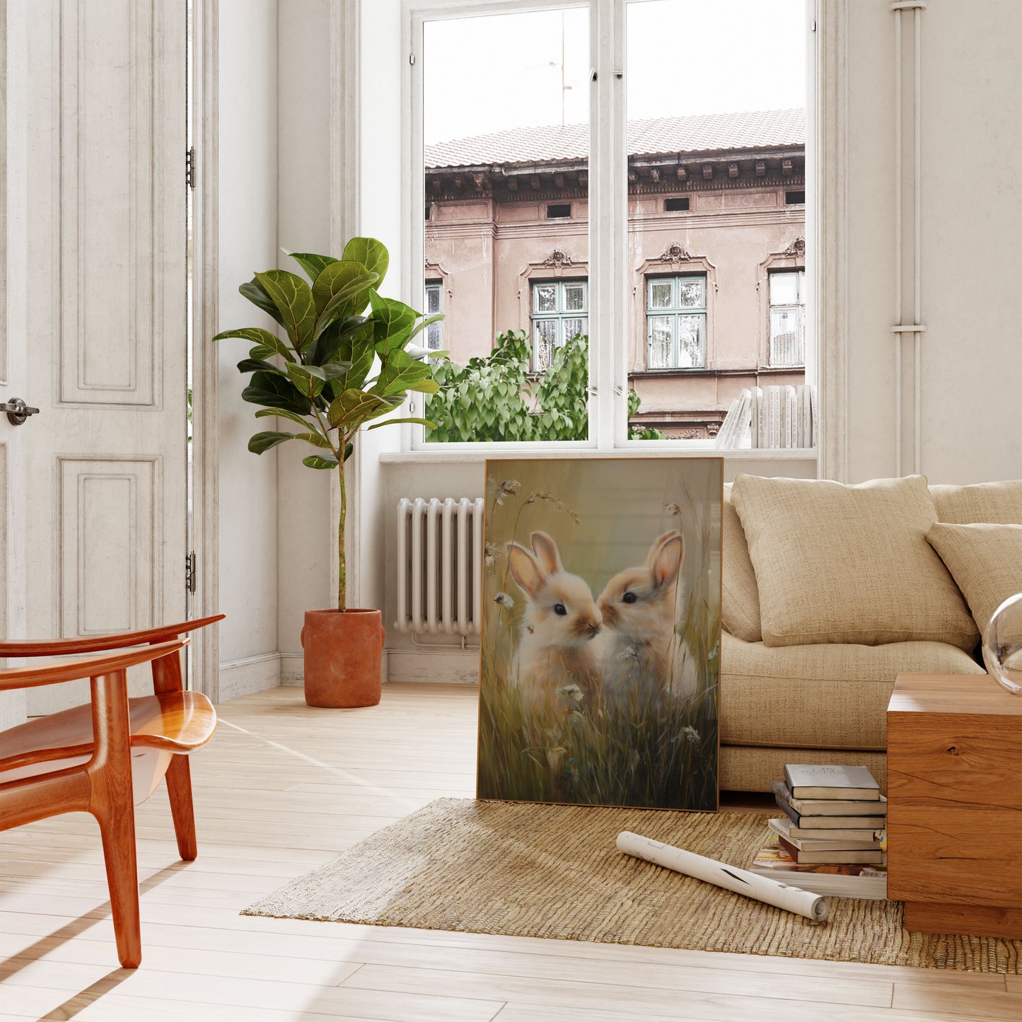 Zwei Kaninchen auf der Wiese Poster