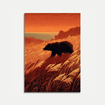 Bär in goldener Graslandschaft Plakat