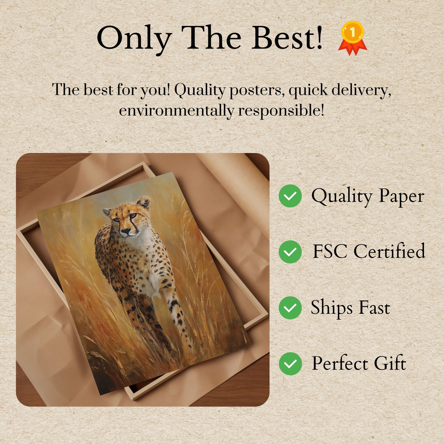 Majestic Cheetah Golden Grasslands Poster