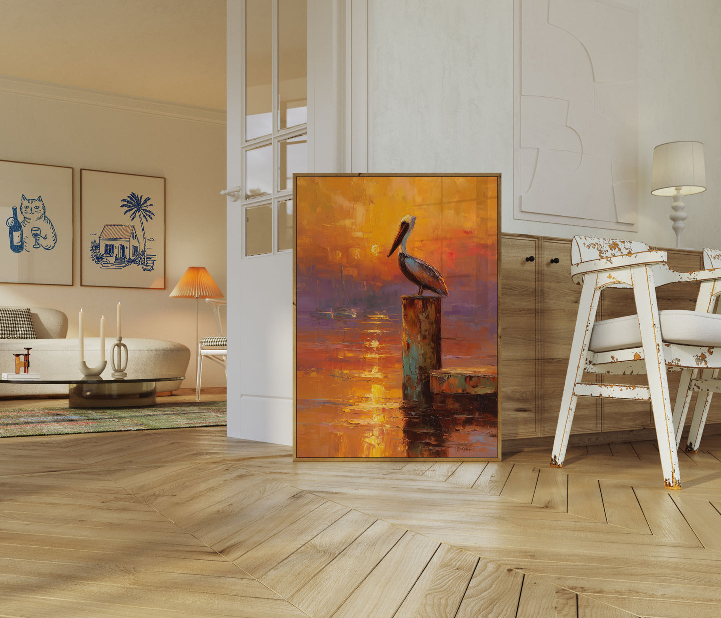 Affiche Pélican au Coucher du Soleil
