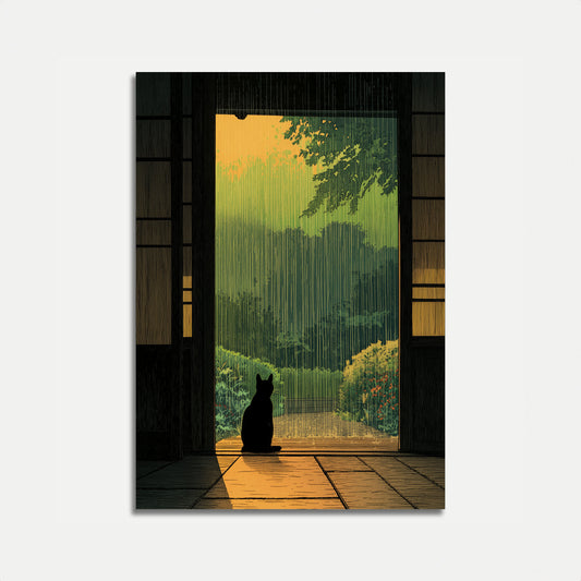 Affiche Chat Regardant le Jardin d'Automne