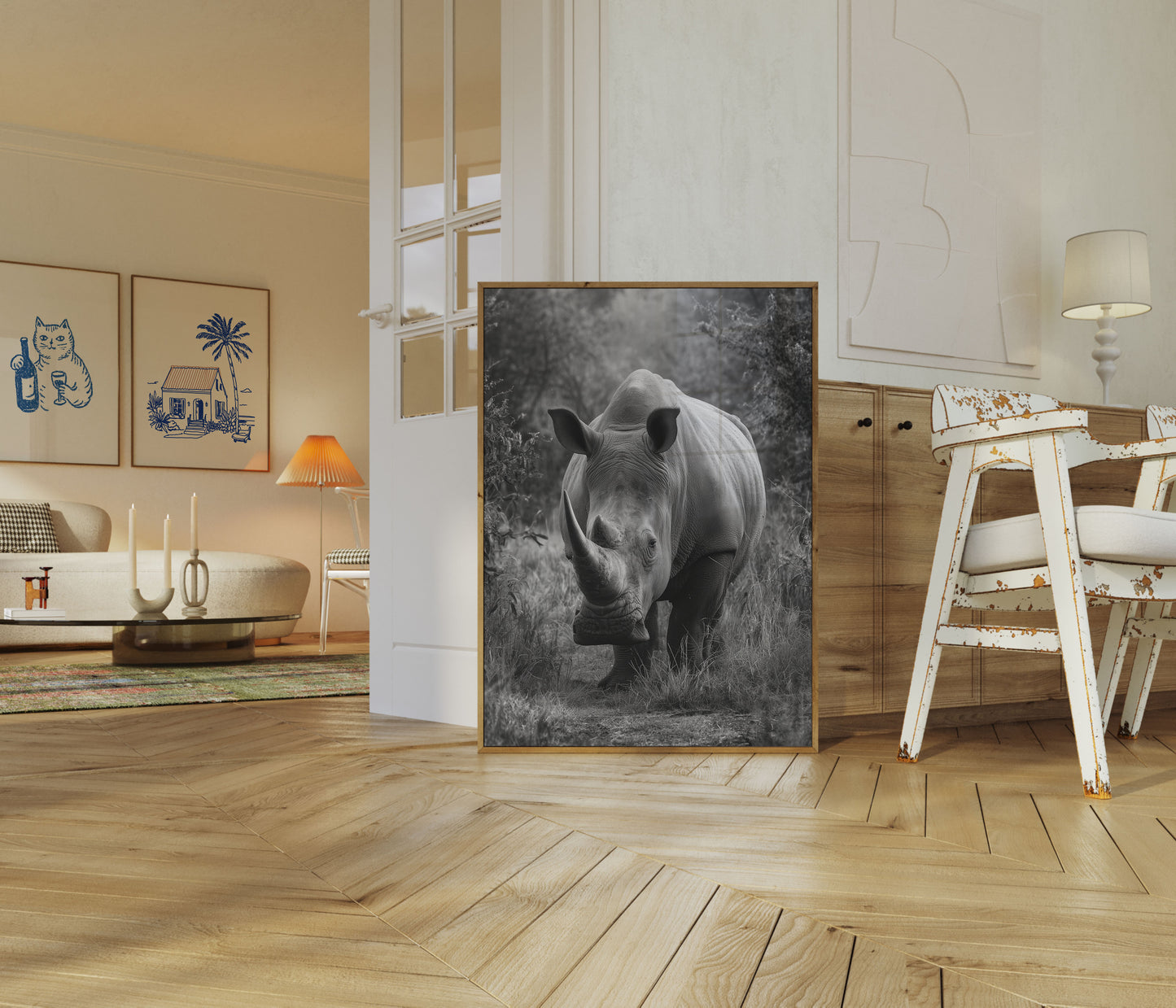 Póster en blanco y negro de Majestic Rhino