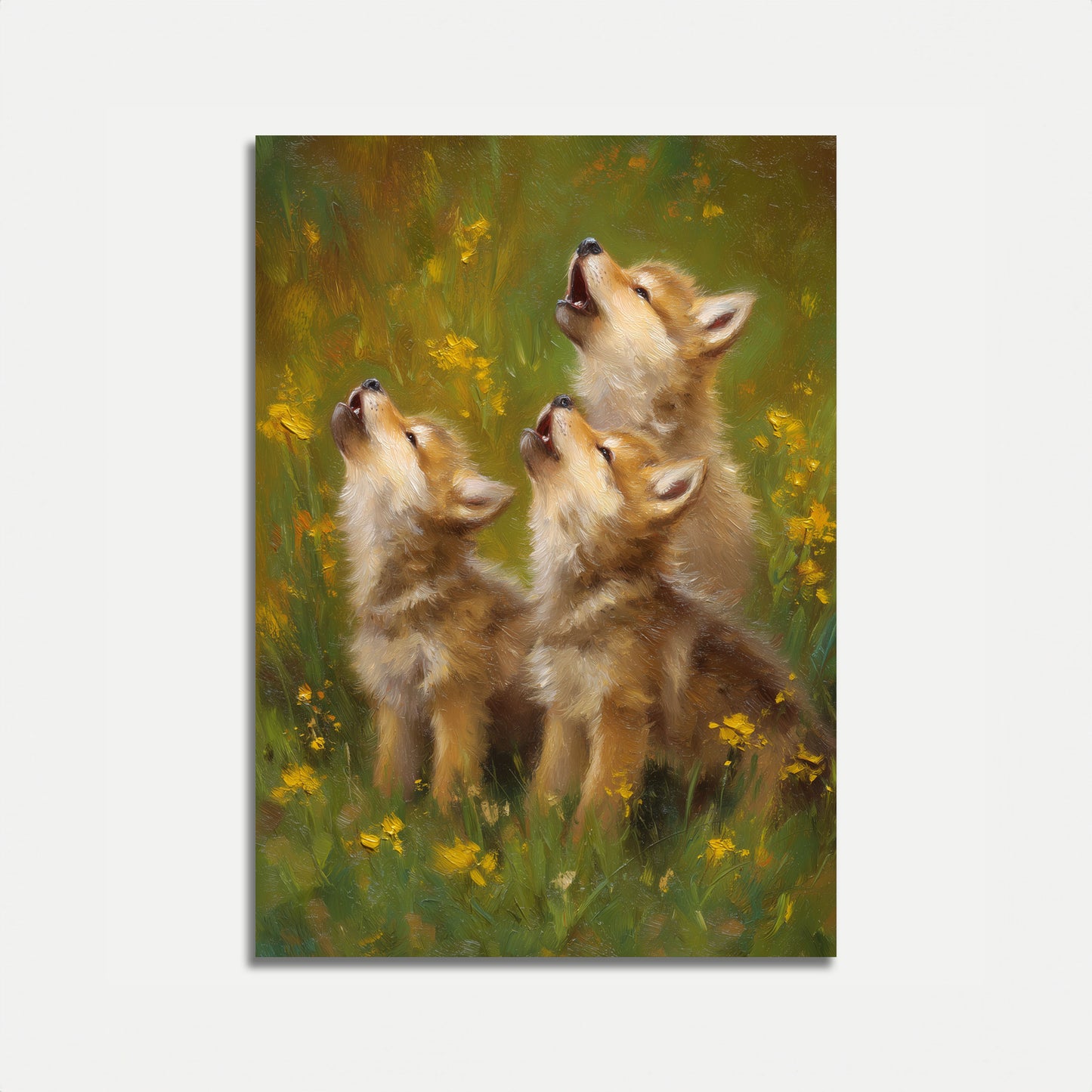 Wolves Howling in Meadow Poster