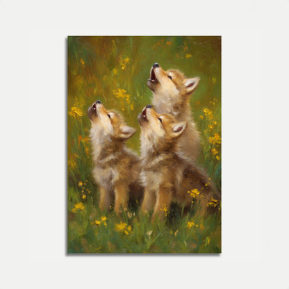 Wolves Howling in Meadow Poster
