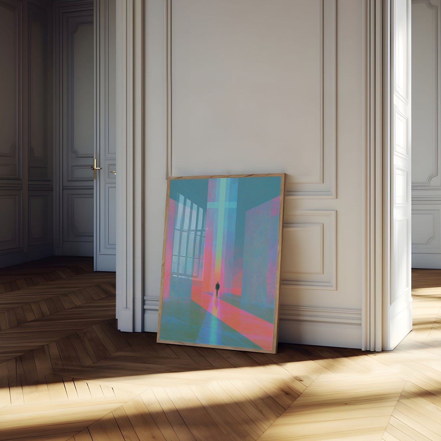 Einzelne Figur im bunten Licht Poster