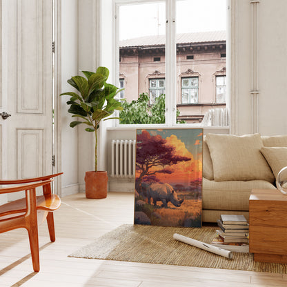 African Savanna Sunset Rhino Poster