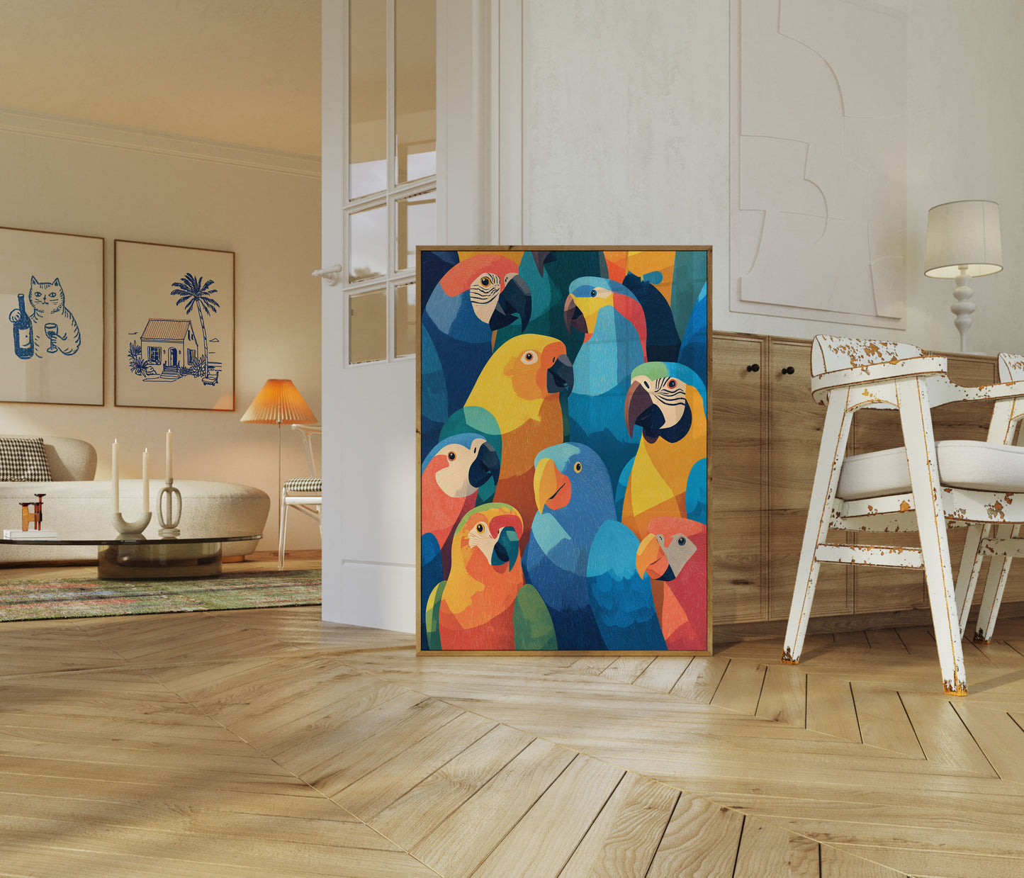 Affiche Troupeau de Perroquets Colorés