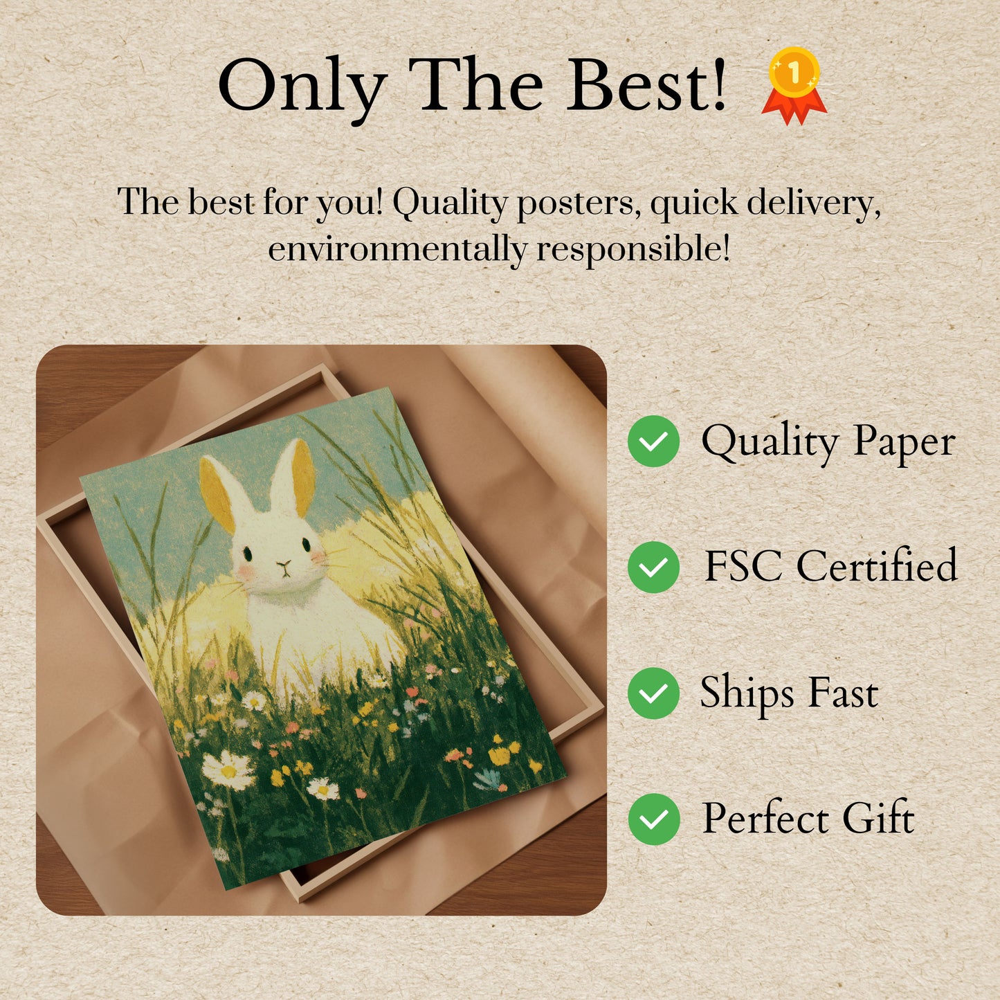 Affiche Lapin Blanc dans Prairie Fleurie