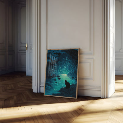 Kat ved glødende hule plakat