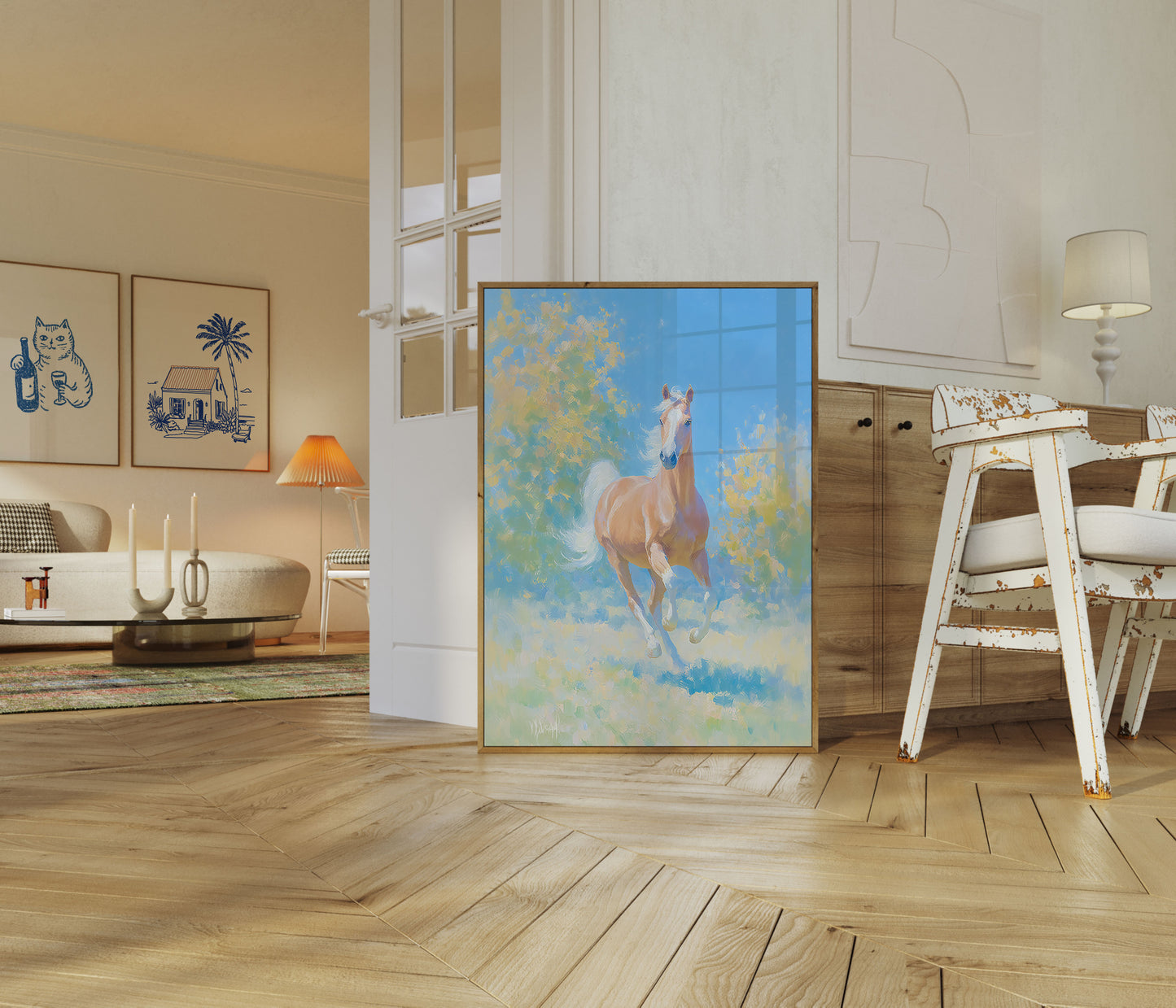 Graciøs Hest i Pastelfarvet Eng Plakat