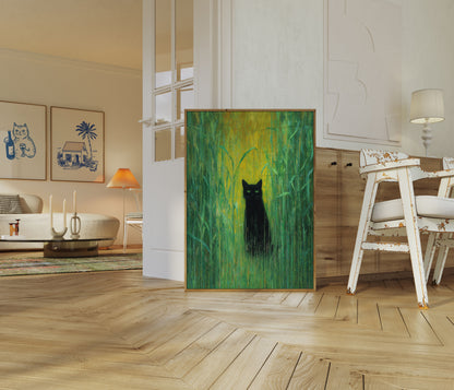 Gatto Nero nel Campo di Grano Poster