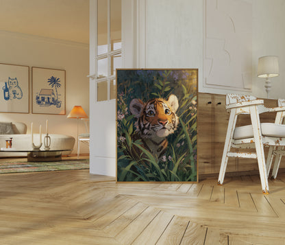 Tiger Cub in Wildflowers Poster