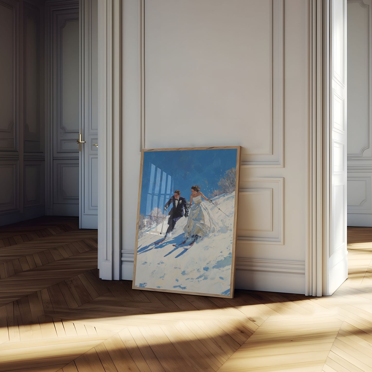 Skiing Newlyweds Winter Romance Poster