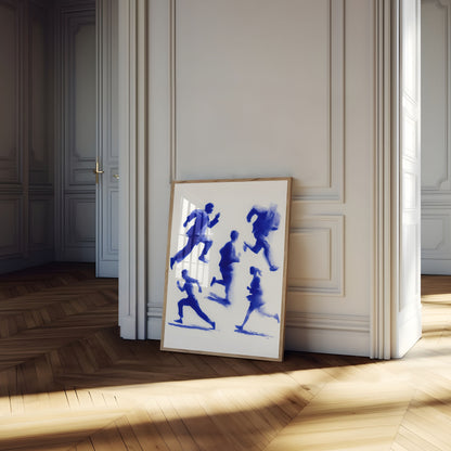 Blue Motion Running Silhouettes Poster