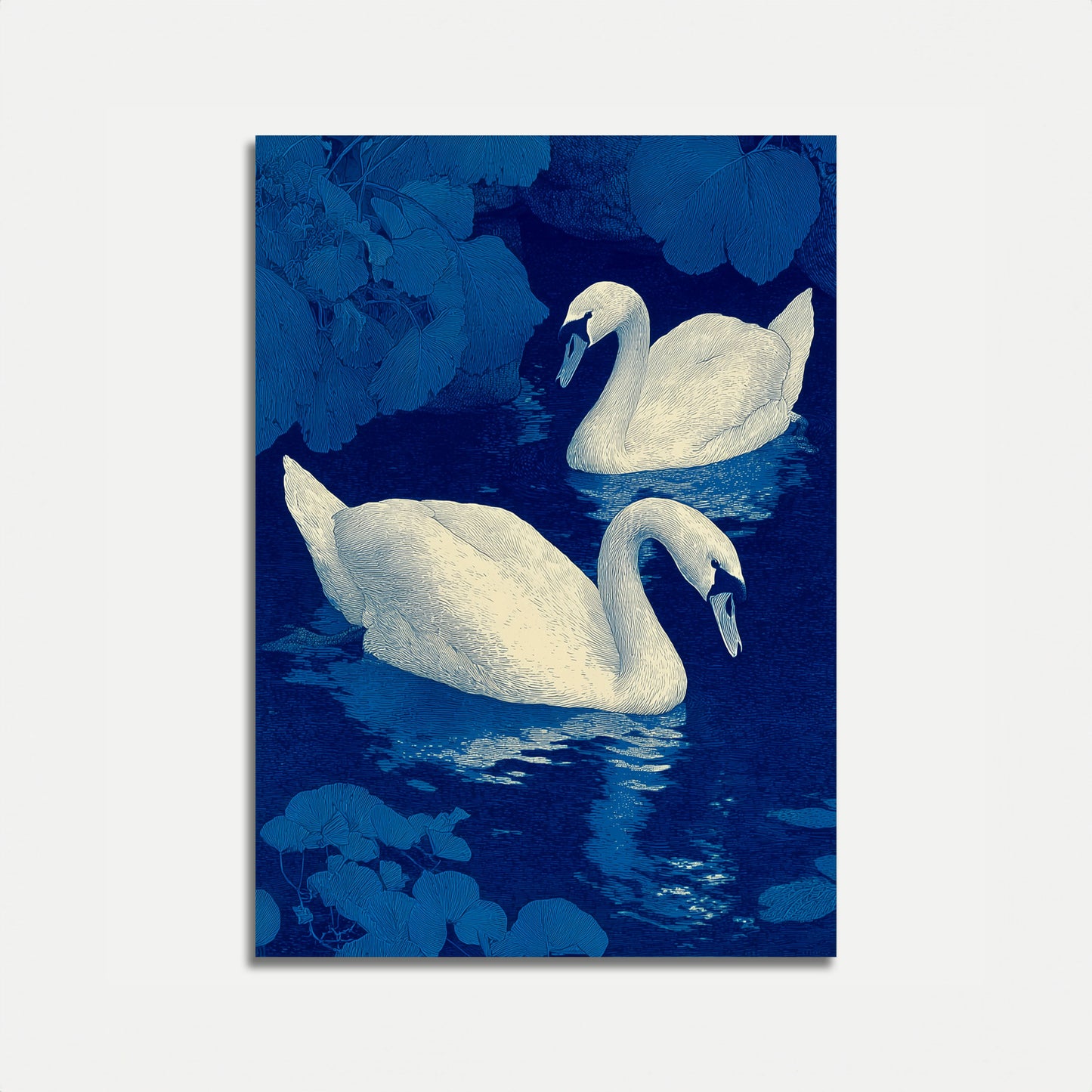 Elegant Swans Blue Night Poster