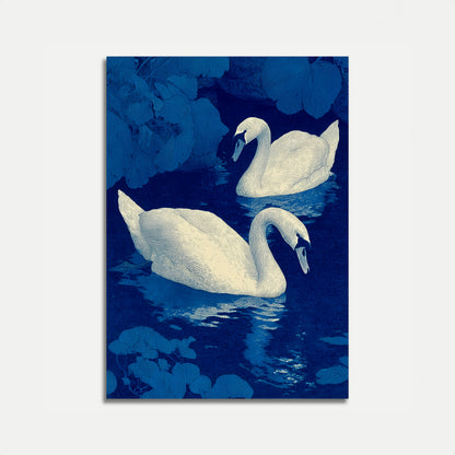 Elegant Swans Blue Night Poster