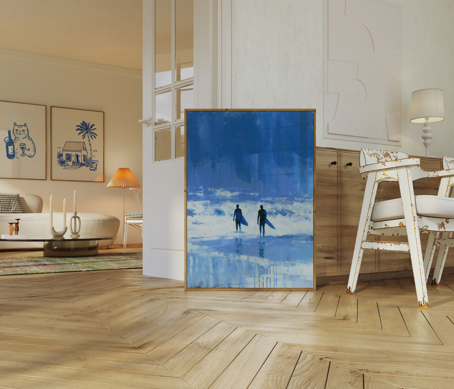 Poster: Surfer går i havet