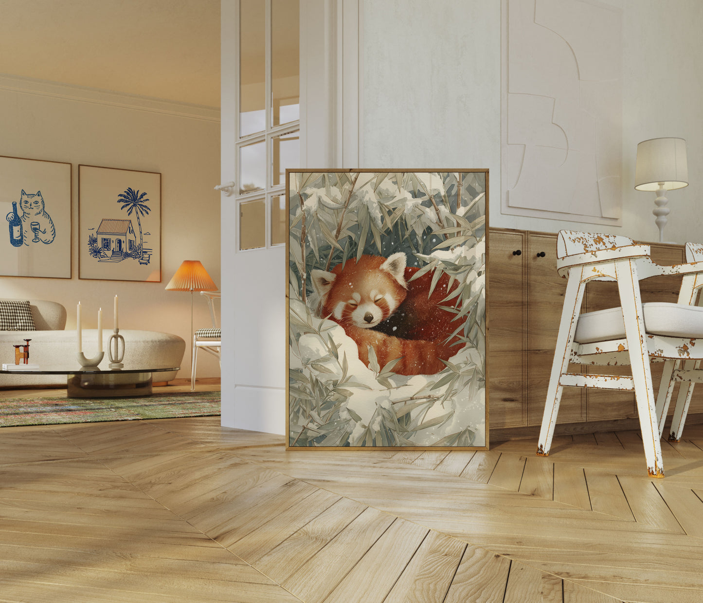 Rode Panda in Wintersneeuw Poster