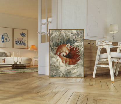 Rode Panda in Wintersneeuw Poster