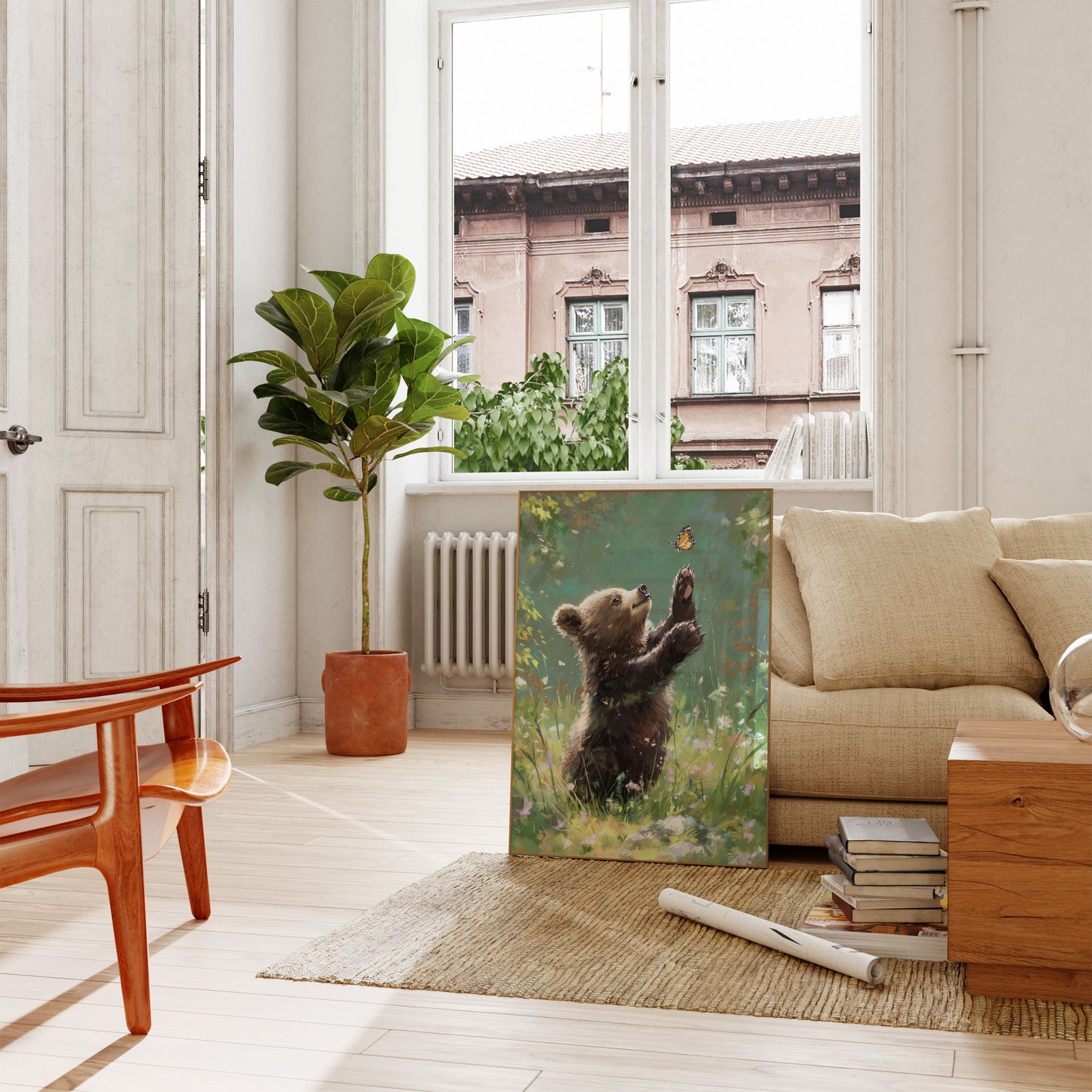 Bär fängt Schmetterling Plakat