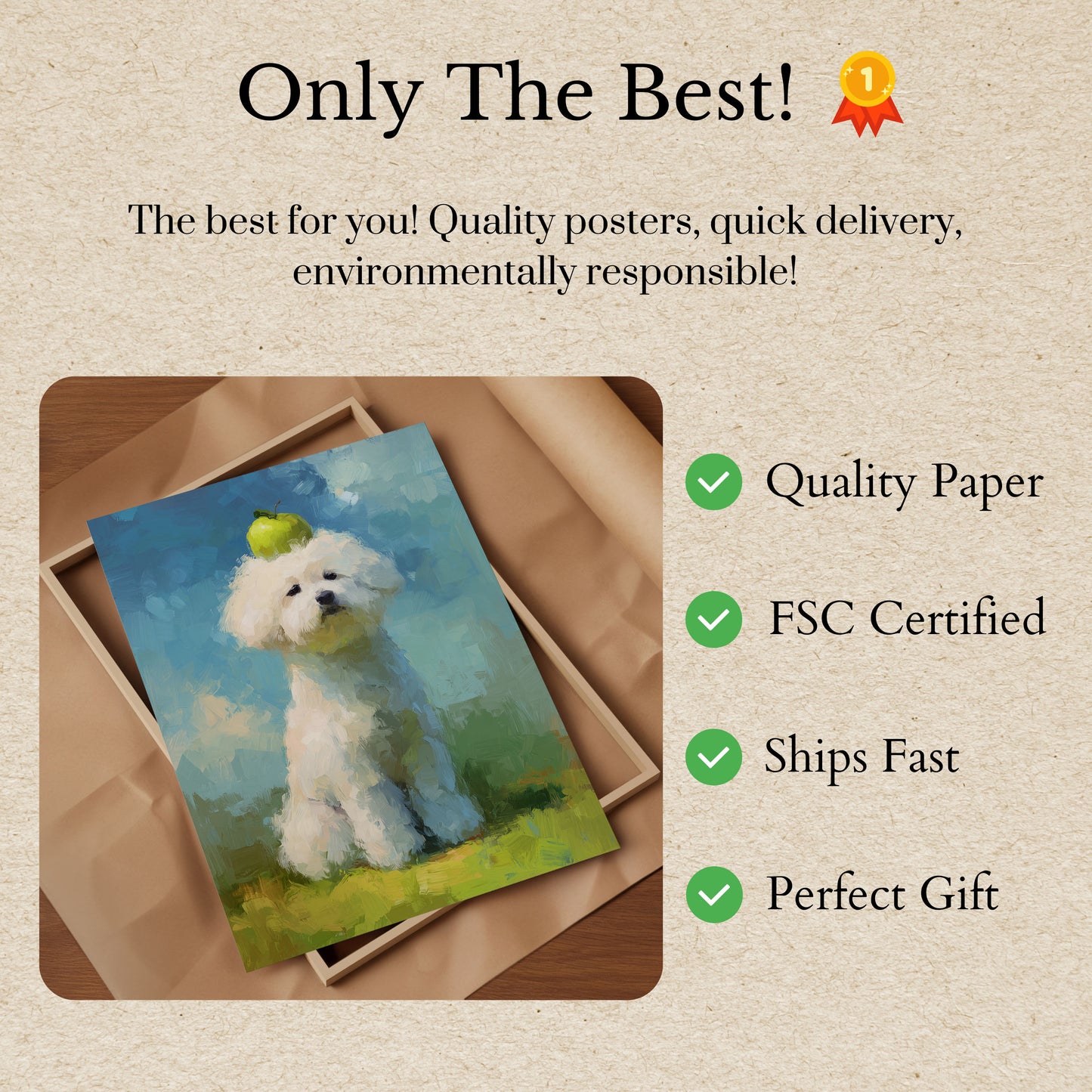 Affiche d'équilibre avec un chiot joueur et une pomme