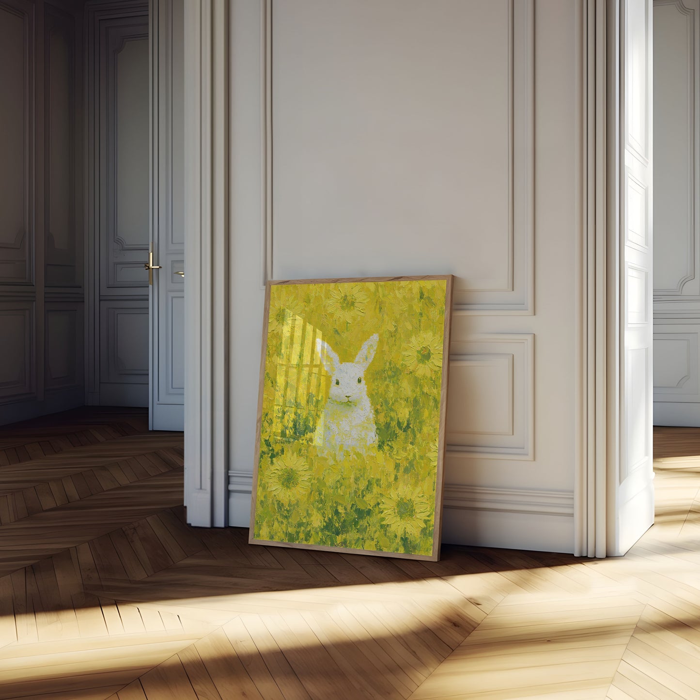 White Rabbit in Sunflower Field Poster