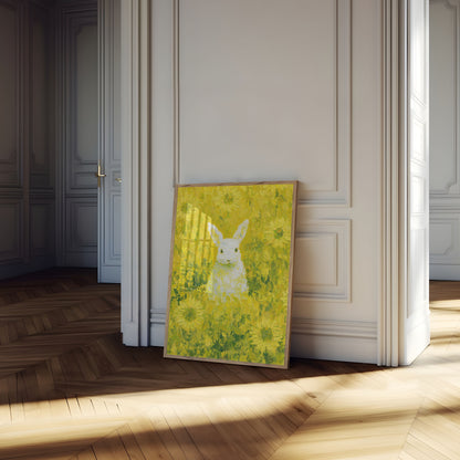 White Rabbit in Sunflower Field Poster