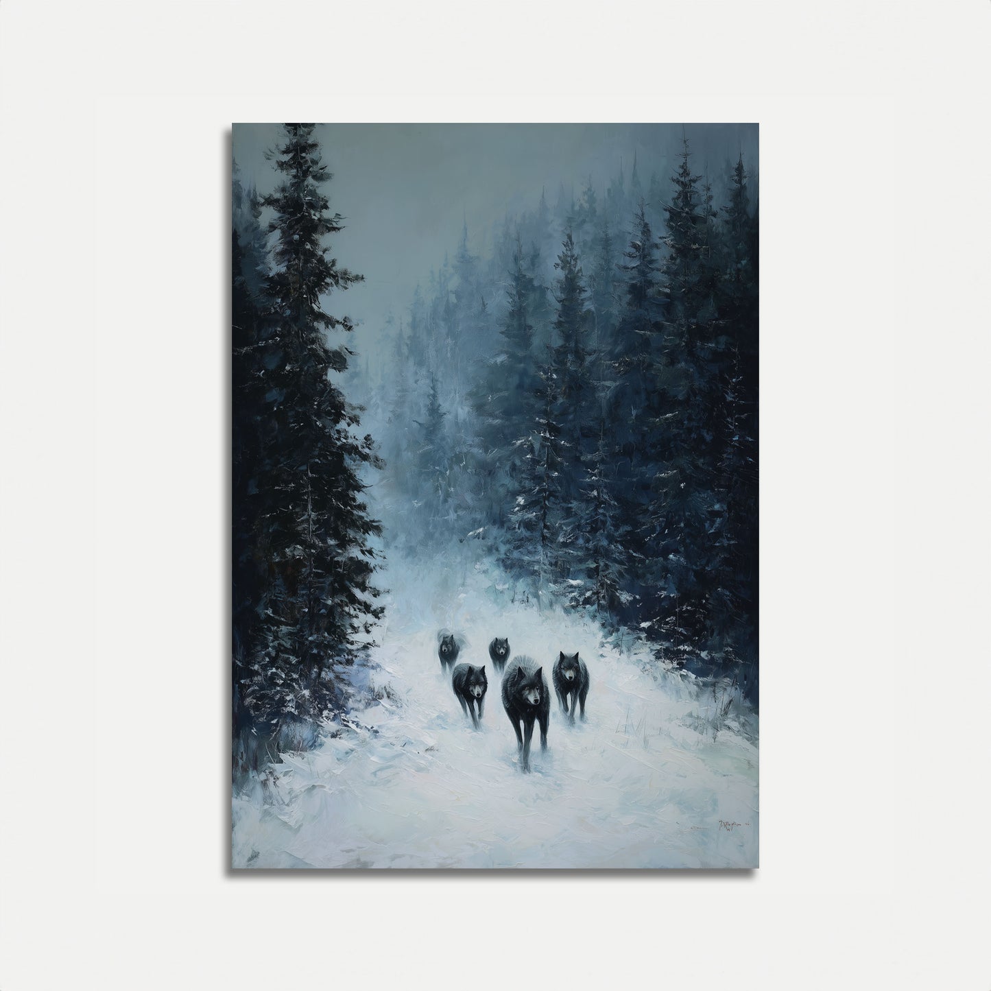 Wolf Pack in Winter Forest Poster