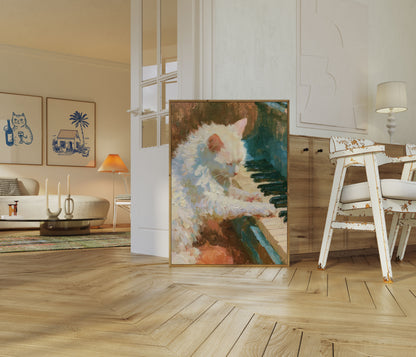 White Cat on Wooden Dock Poster