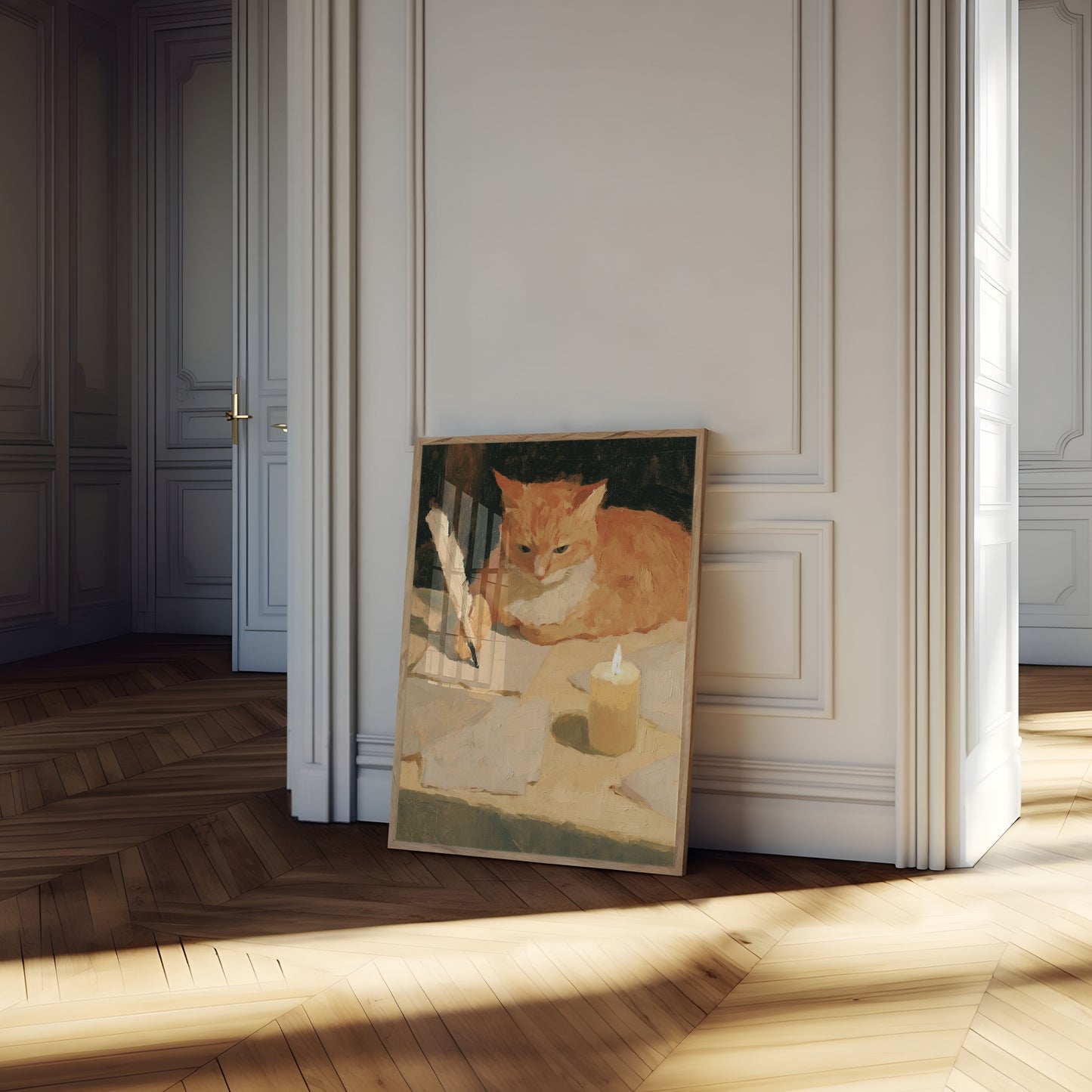 Orange Cat Writing by Candlelight Plakat