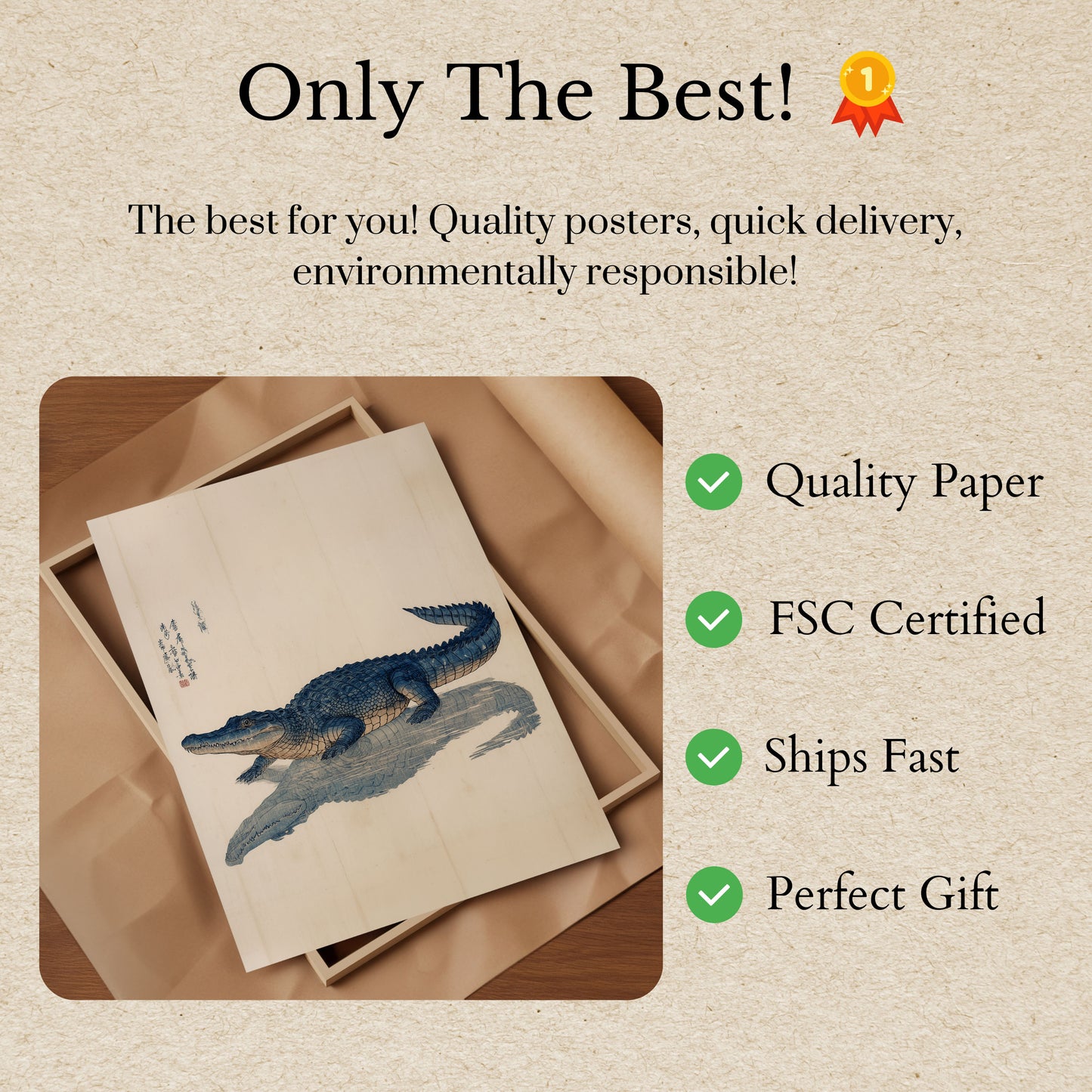 Póster con ilustración vintage de cocodrilo azul