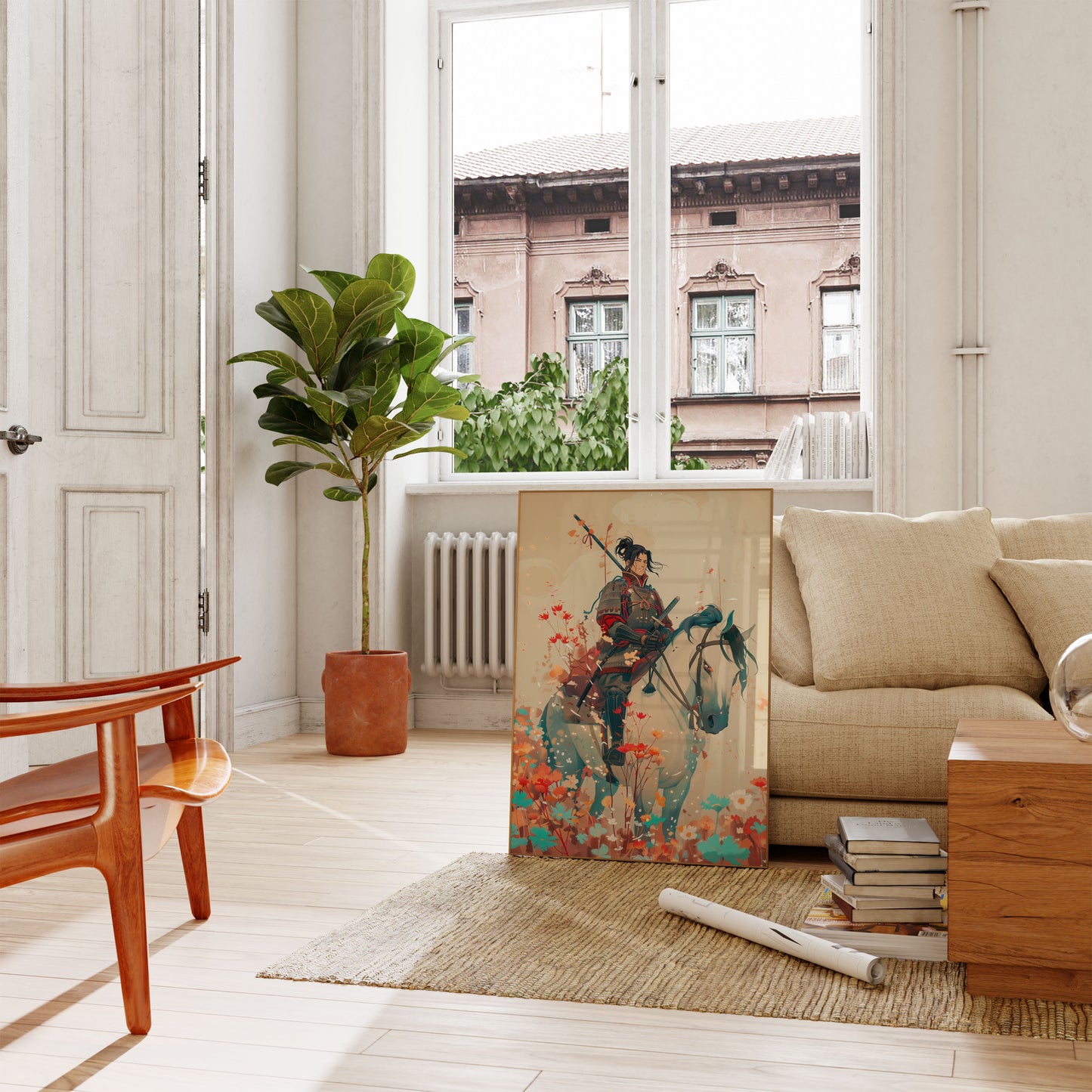 Poster van Samoerai Krijger in Bloemenveld