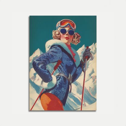 Affiche vintage de déesse du ski alpin