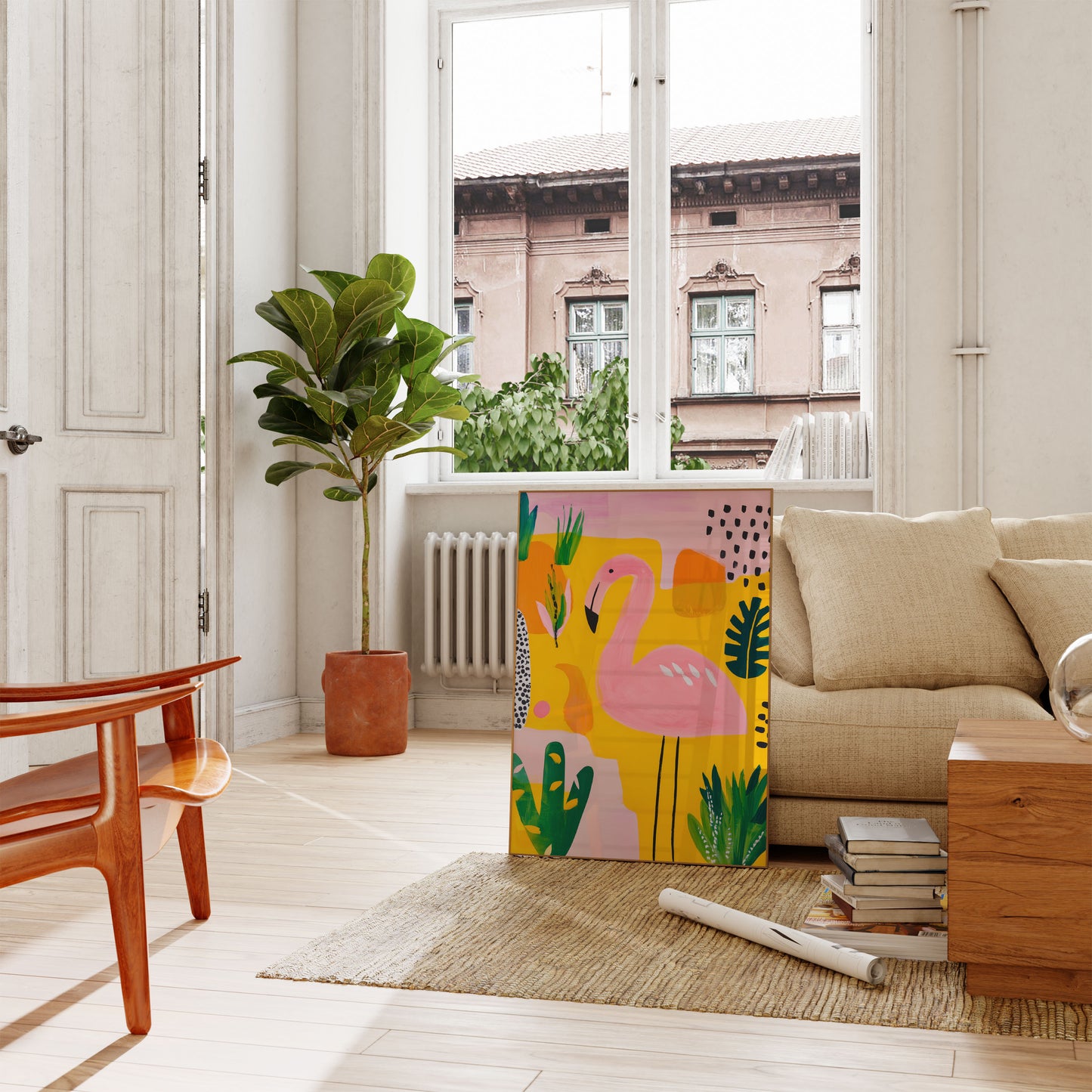 Roze Flamingo Tropische Tuin Poster