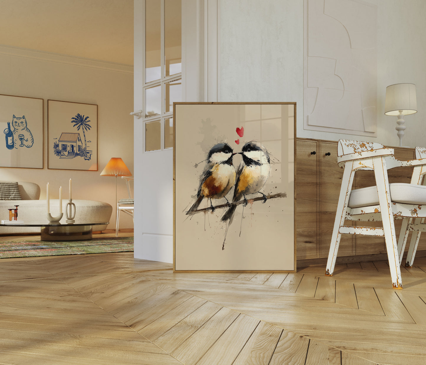Lovely Lovebirds Watercolor Poster