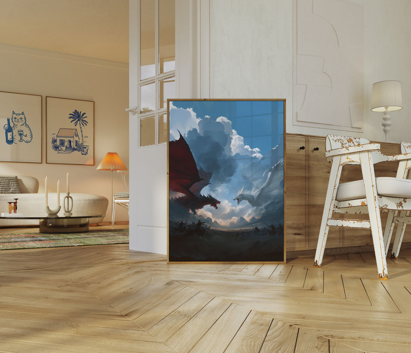 Epic Dragon Battle Sky Poster