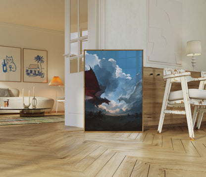 Epic Dragon Battle Sky Poster